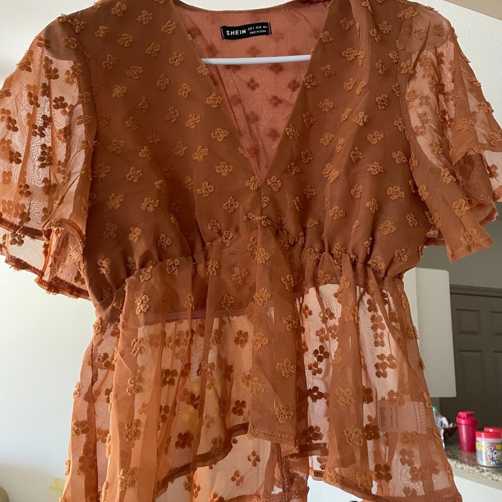 short sleeve crop top with see through bottom half
